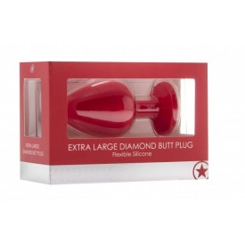 Красная анальная пробка OUCH! Extra Large Diamond Butt Plug с кристаллом - 9,3 см.